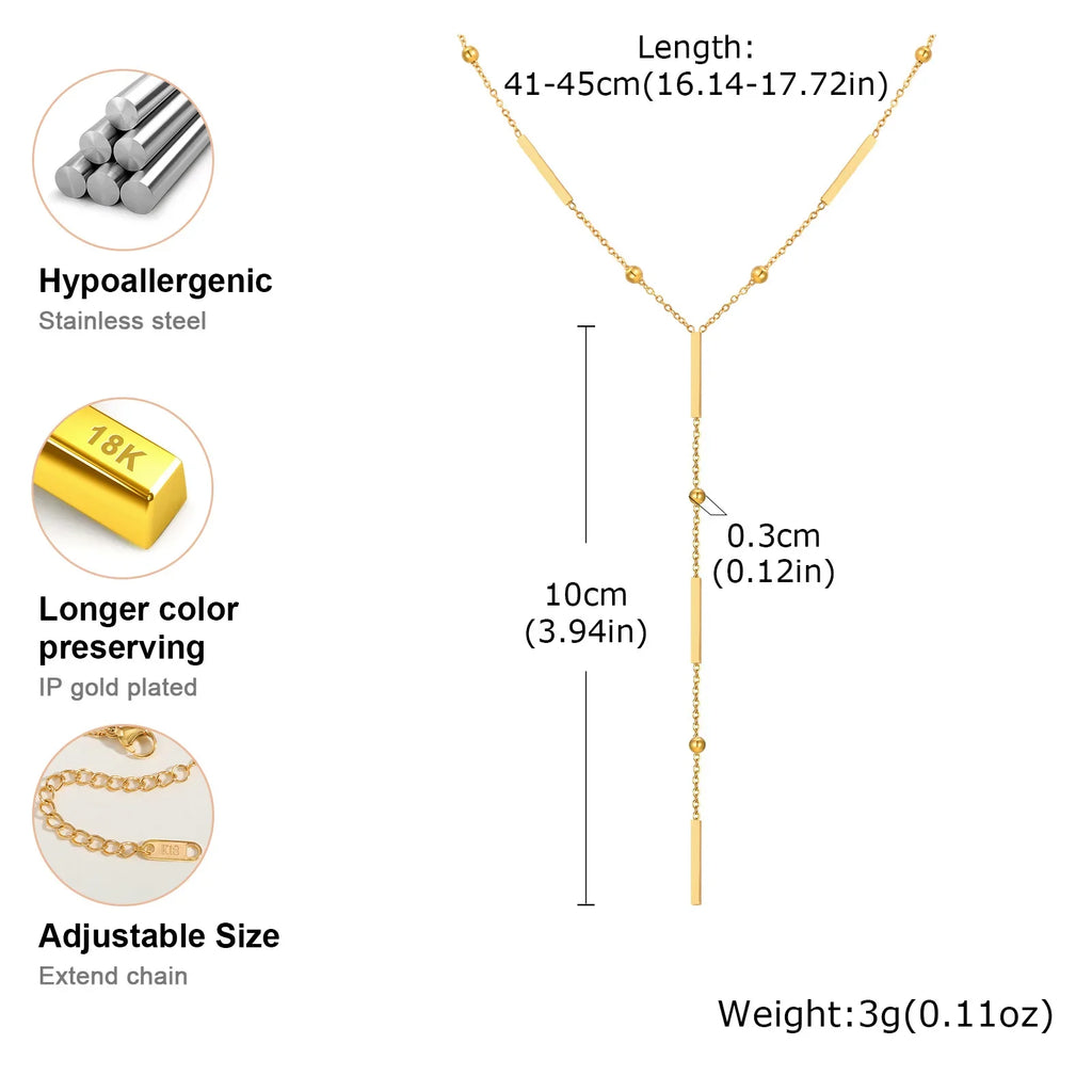 Beaded Long Chain Y Shape Necklace For Women, Minimalist Drop Bar Pendant Choker Necklaces, Clavicle Chain Jewelry Vera Lux