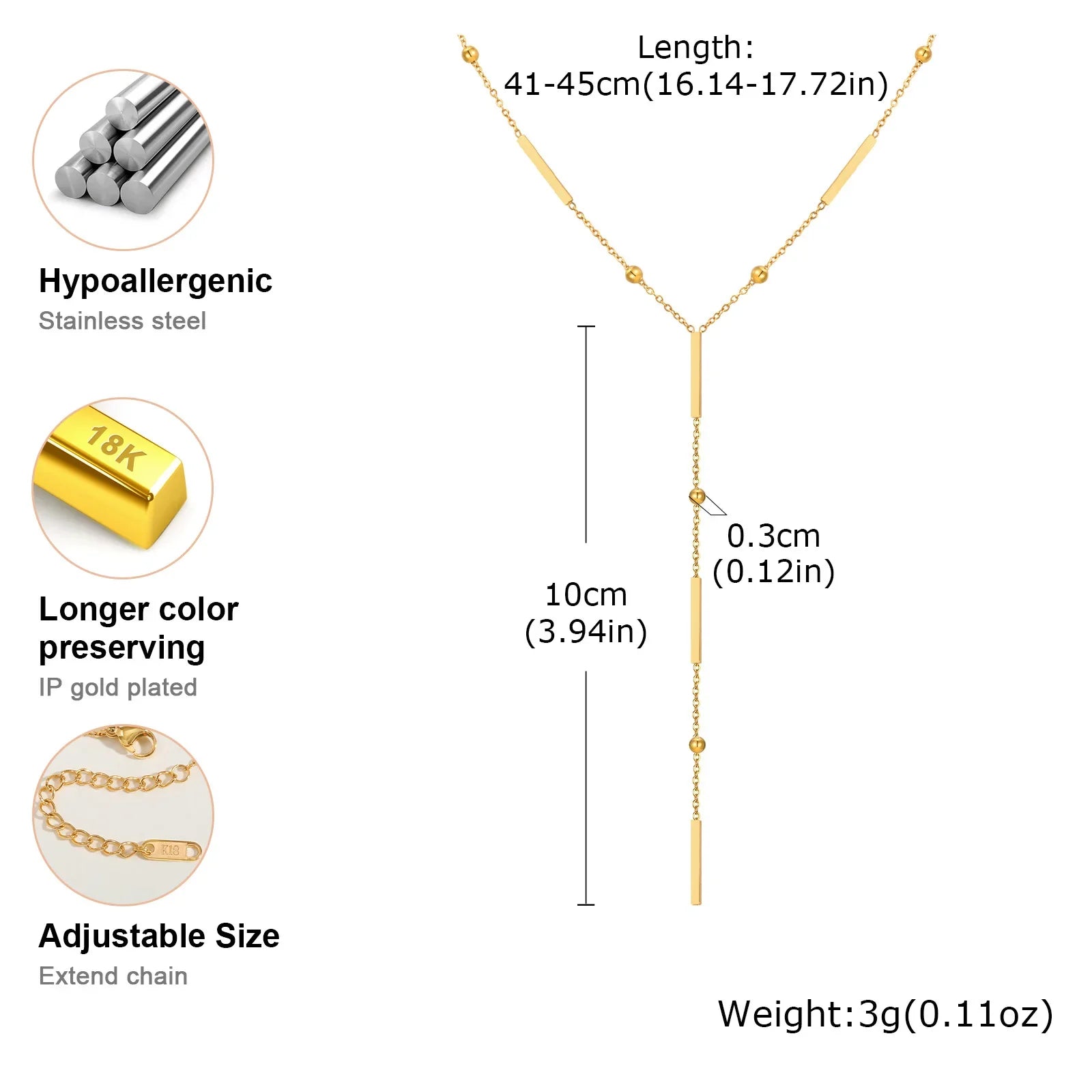 Beaded Long Chain Y Shape Necklace For Women, Minimalist Drop Bar Pendant Choker Necklaces, Clavicle Chain Jewelry Vera Lux