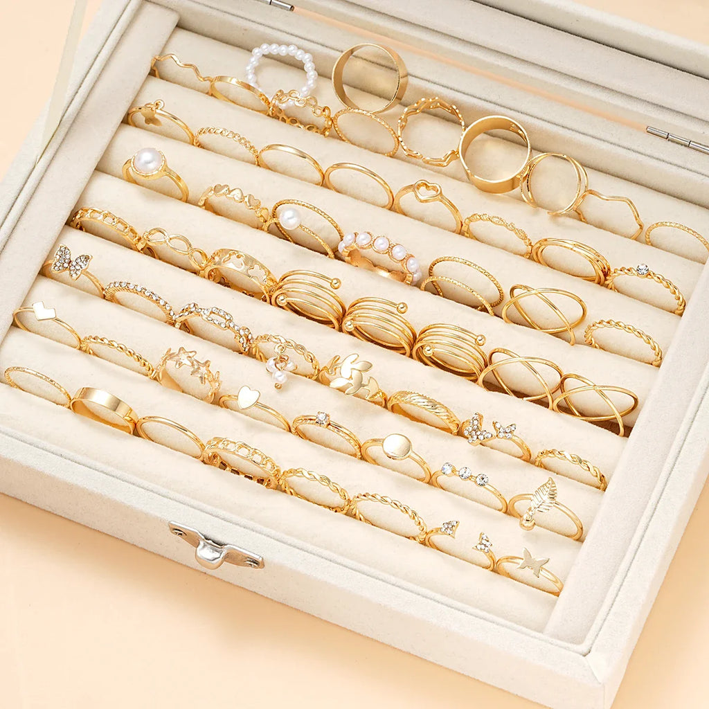 58PCS Vintage Heart Snake Butterfly Rings Set for Women Fashion Metal Gold Plated Geometric Hollow Finger Ring Jewelry Gifts New Vera Lux