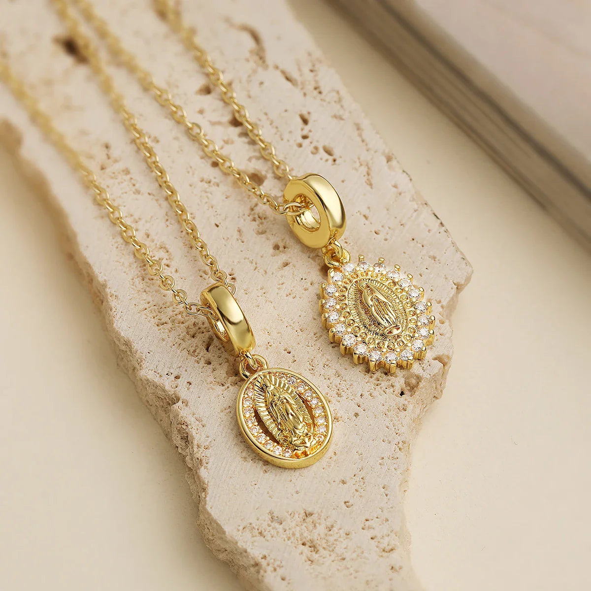 NEWBUY Trendy Gold Color Shiny AAA CZ Zircon Virgin Mary Pendant Necklaces For Women Gift Vera Lux