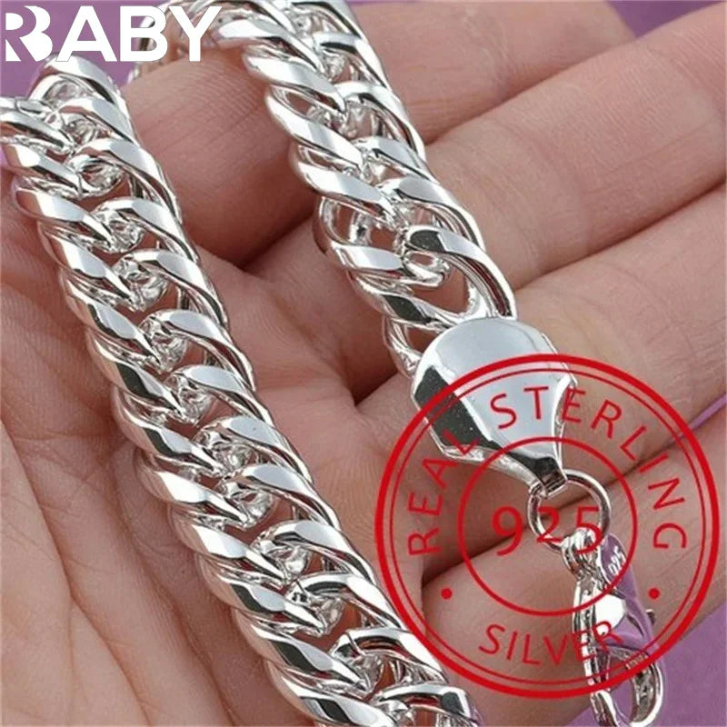 Noble 925 Sterling Silver Square Solid Chain Bracelet For Women Men Charm Party Gift Wedding Fashion Jewelry Free shipping Vera Lux