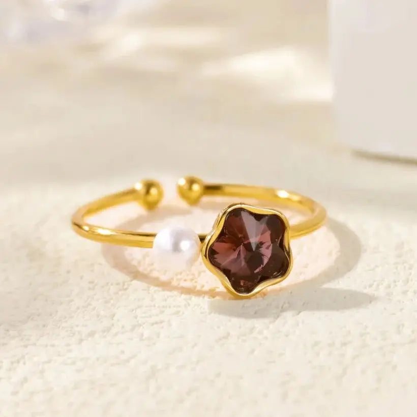 Stainless Steel Four Leaf Clover Rings For Women Gold Color Zircon Opening Couple Ring Aesthetic Wedding Bohemian Jewelry Gift Vera Lux
