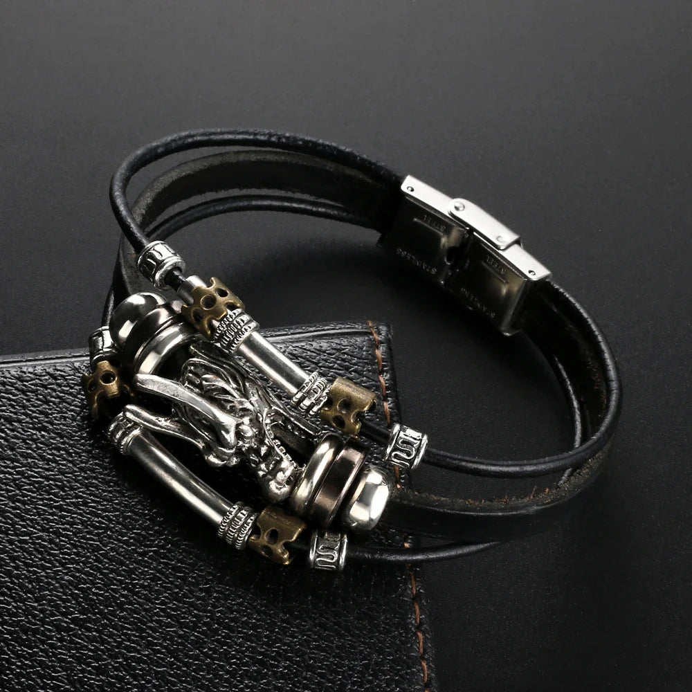 Trend Personalized Jewelry Handmade Leather Dragon Bracelet Men Vintage Multilayer Bracelets Bangles Cuff Bracelet Pulsera Vera Lux