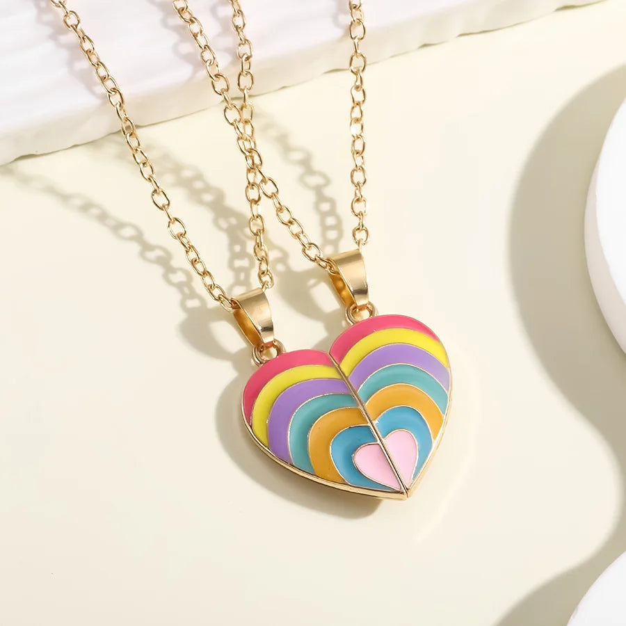 1set Rainbow Heart Necklace Pendant Creative Magnetic Splicing Necklace Pendant Couple Good Friend Friendship Necklace Vera Lux