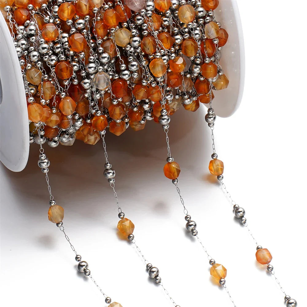 1Meter/Lot Mixed Stainless Steel Irregular Stone Beads Chains for Handmade DIY Necklace Bracelets Jewelry Making Accessories Vera Lux
