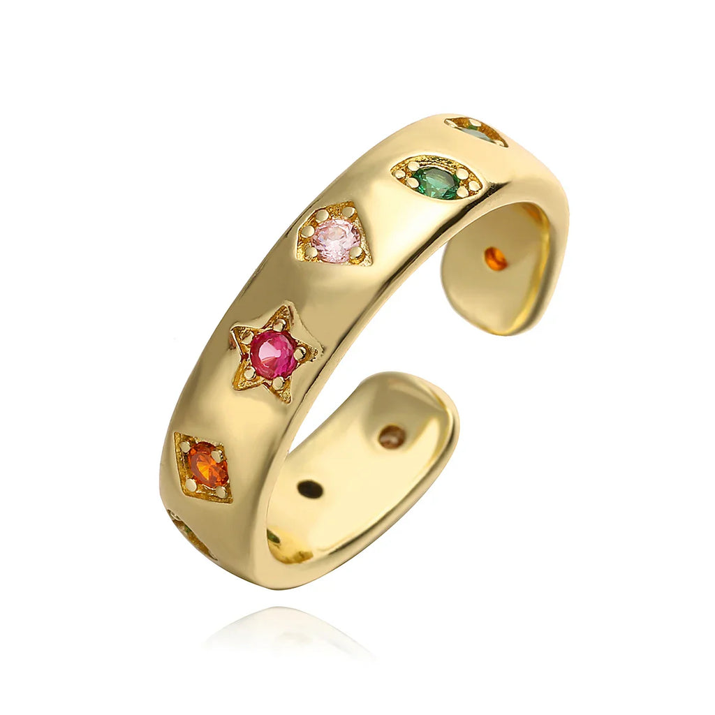 NEWBUY 2024 New Fashion Gold Color Colourful AAA CZ Zircon Inlay Jewelry Open Design Wedding Bands Rings For Women Girl Vera Lux
