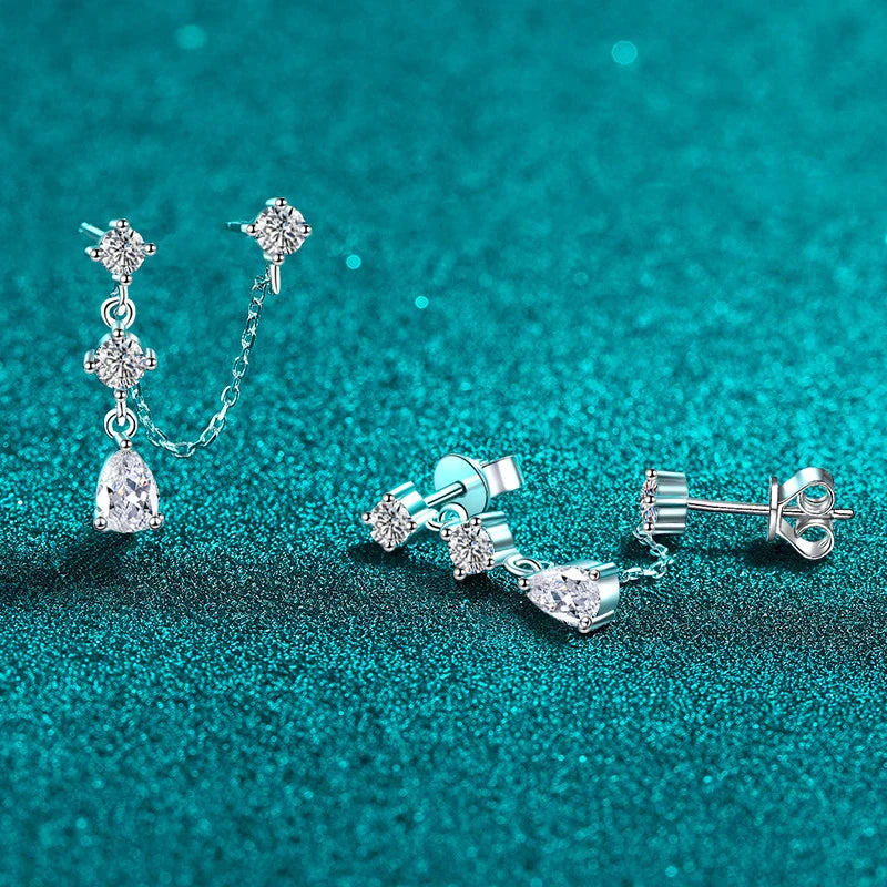 NeeTim Full Moissanite Stud Chain Earrings for Women Sparkling Lab Diamond Earring 925 Sterling Silver Women's Earrings Jewelry Vera Lux