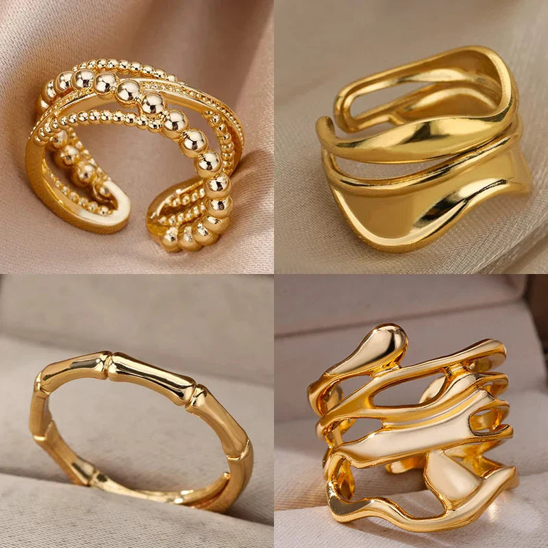 Stainless Steel Bamboo Joint Rings For Women Men Silver Color Open Adjustable Male Female Engagement Wedding Ring Jewelry Vera Lux