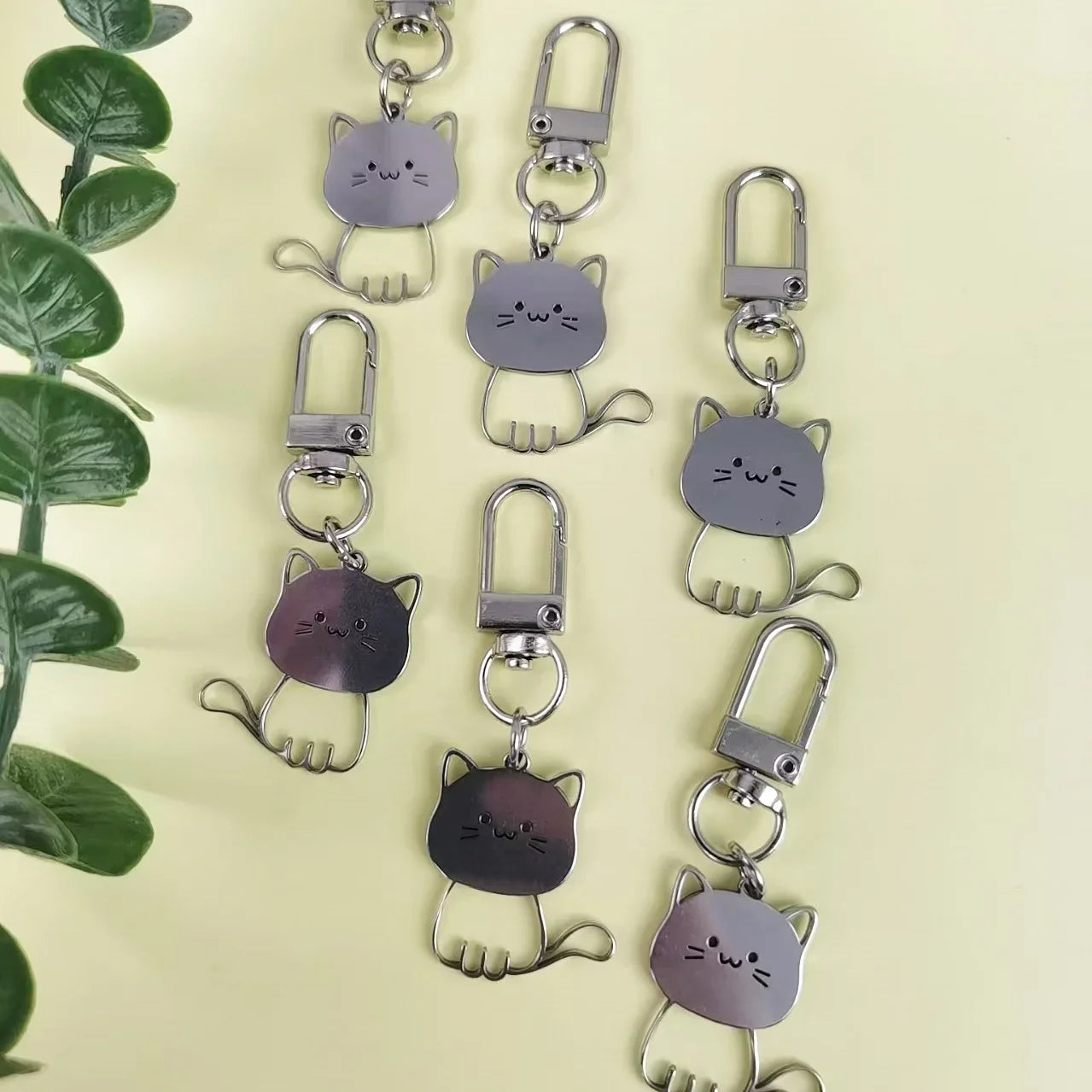 Stainless Steel Lovely Cat Keychain Couple Lover Animal Matching Keyring Cat Eating Fish Pendants Valentine's Day Gifts 2025 New Vera Lux