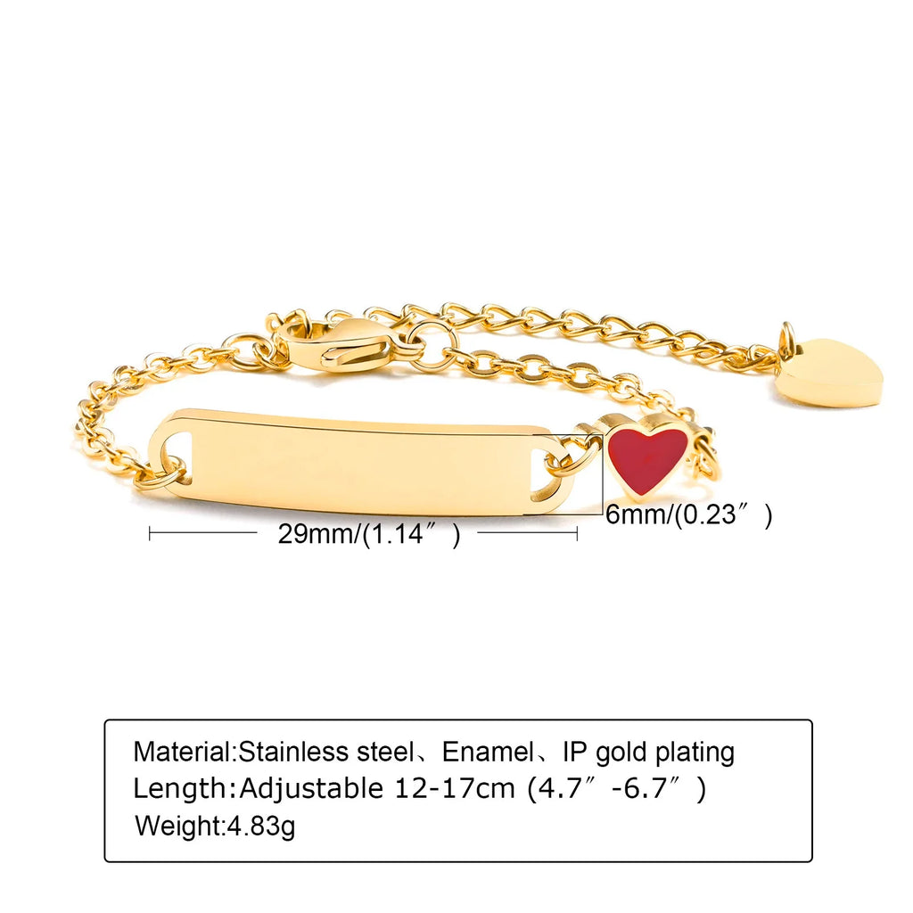 Customized Heart Bracelet for Little Girl Boy, Engravable ID Name Bracelet, Personalized Stainless Steel Chain Birthday Gift Vera Lux
