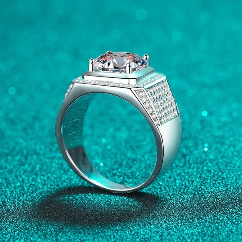 NeeTim D Color 10 Carat Moissanite Ring for Men S925 Sterling Silver Plated with White Gold Luxury Man Wedding Ring Fine Jewelry Vera Lux