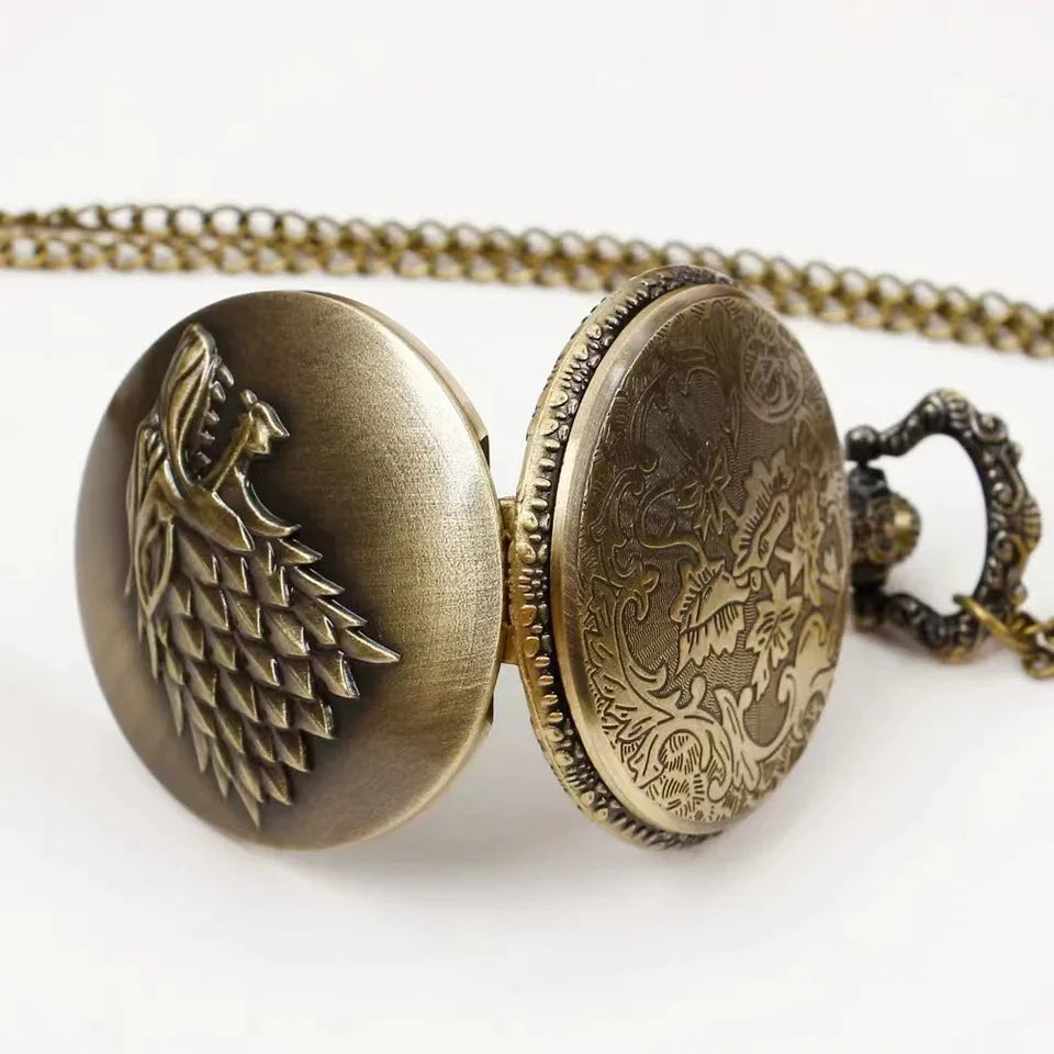 Personalized creative l Wolf Head three-dimensional carved pocket watch FOB Watch for men's Arabic numerals display quartz penda Vera Lux
