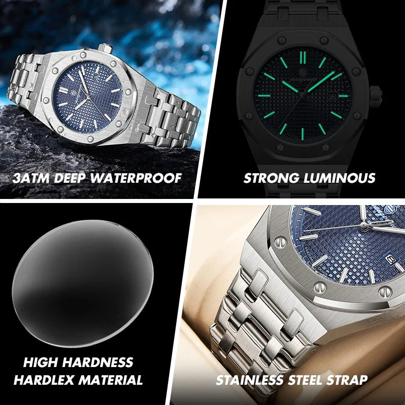 PAAZOMU Luxury Business Man Wristwatch Waterproof Luminous Date Men Watch Stainless Steel Fashion Quartz Watches For Men Reloj Vera Lux
