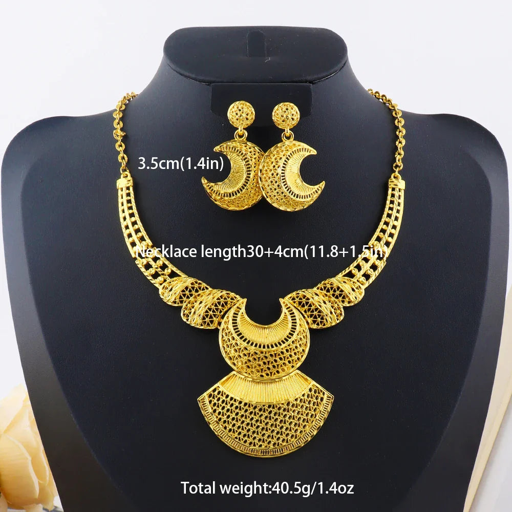 24k gold color party necklace earrings rings set luxury gold jewelry sets for woman wedding party Accessories Vera Lux