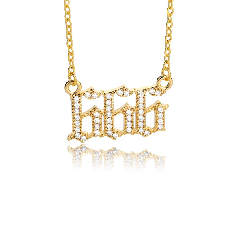 111 222 333 444 555 666 777 888 999 Necklaces For Women Gold Color Stainless Steel Zircon Angel Number Pendant Necklace Jewelry Vera Lux