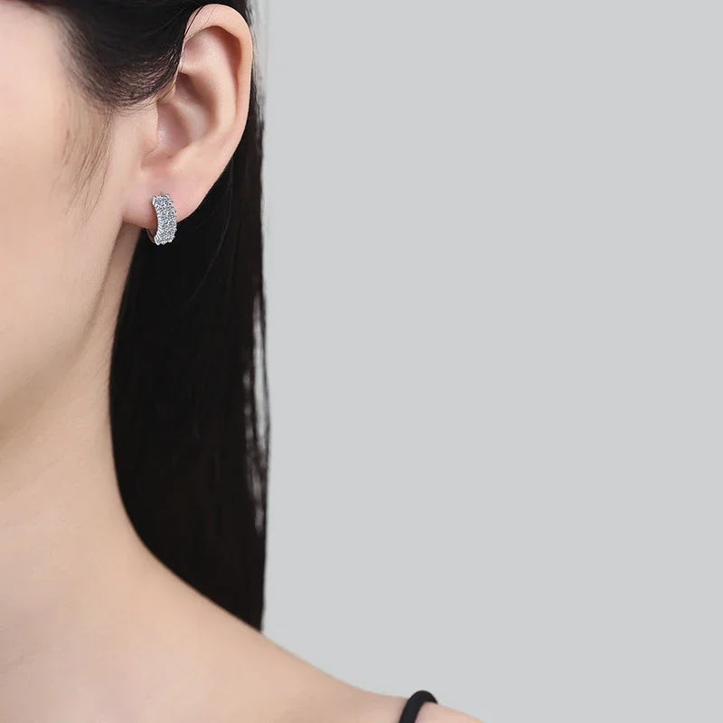 NeeTim 2mm Full Moissanite Earrings Women Luxury Quality Party S925 Sterling Silver with White Gold Plated Hoop Wedding Earring Vera Lux