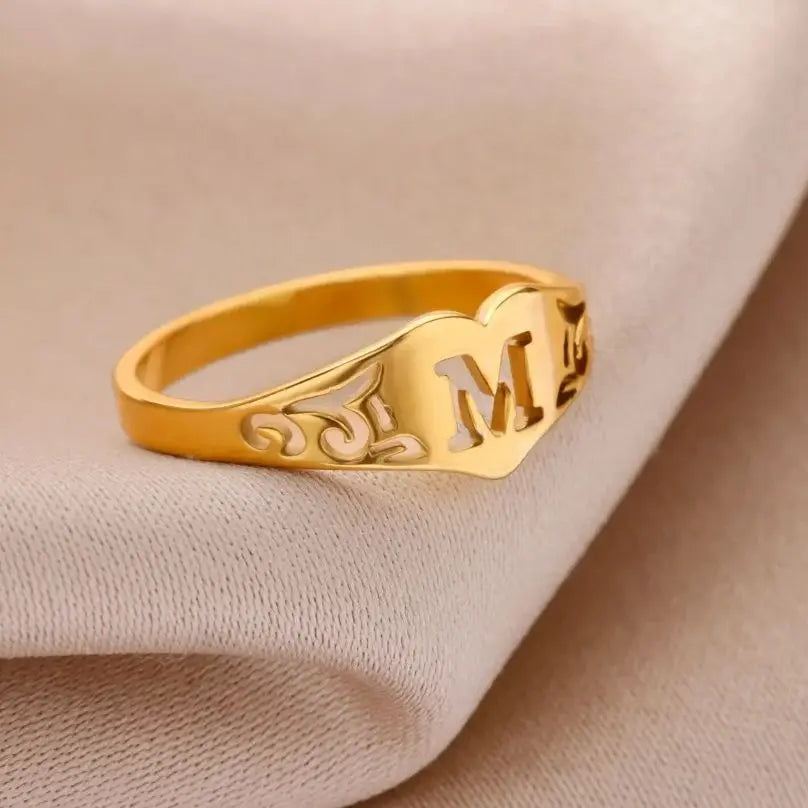 Fashion Hollow Initial Letter Heart Rings For Women Gold Color Stainless Steel A-Z Letter Ring Aesthetic Wedding Jewelry Gift Vera Lux