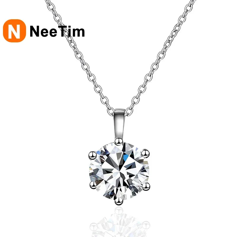 NeeTim 2.0ct VVS1 D Color Moissanite Necklace 925 Soild Sterling Silver Chain with Certificate Fine Jewelry for Woman Vera Lux