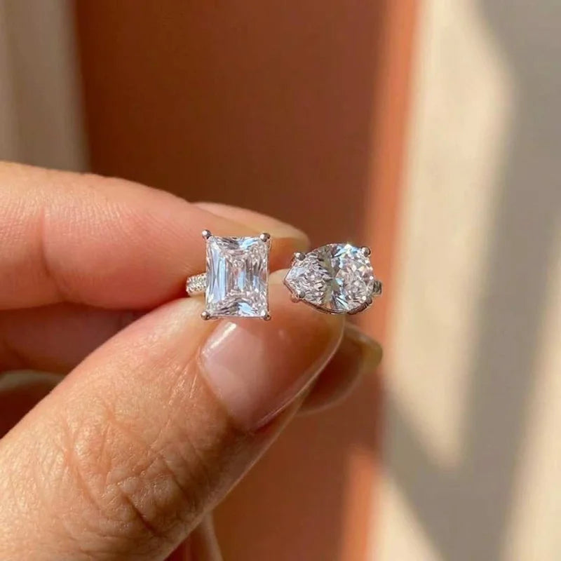Hot New 925 Sterling Silver Pear Cut Emerald cut Simulated Diamond Wedding Party Vintage Adjustable  Ring Fine Jewelry Gifts Vera Lux