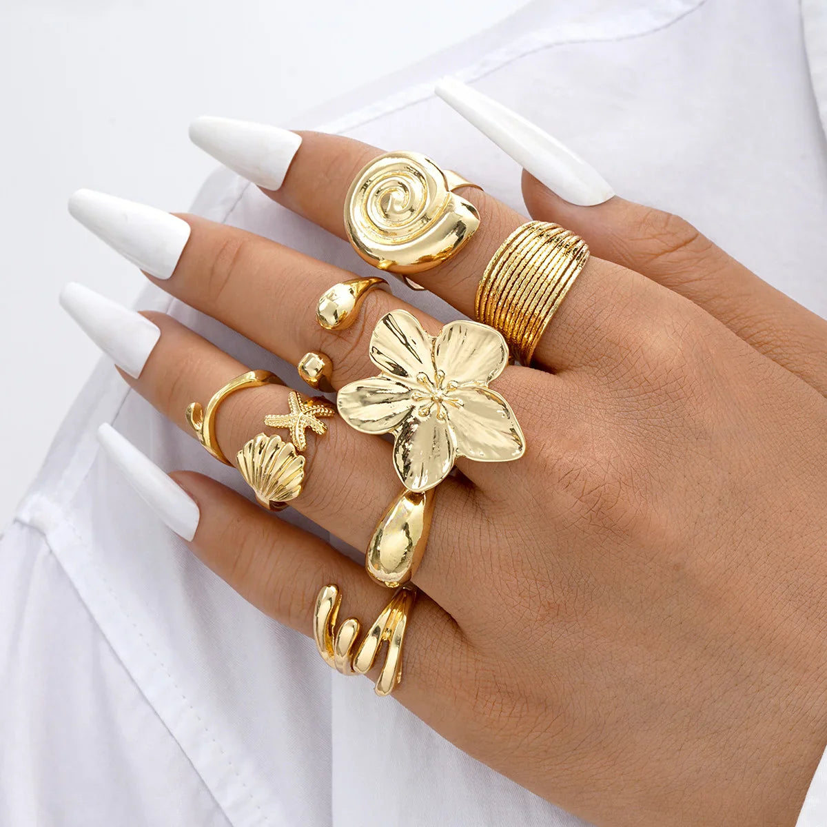 6pcs/Set Vintage Metal Flower Ring Set for Women Punk Elegant Baroque Faux Pearl Knuckle Rings Daily Wear Party Holiday Gifts Vera Lux