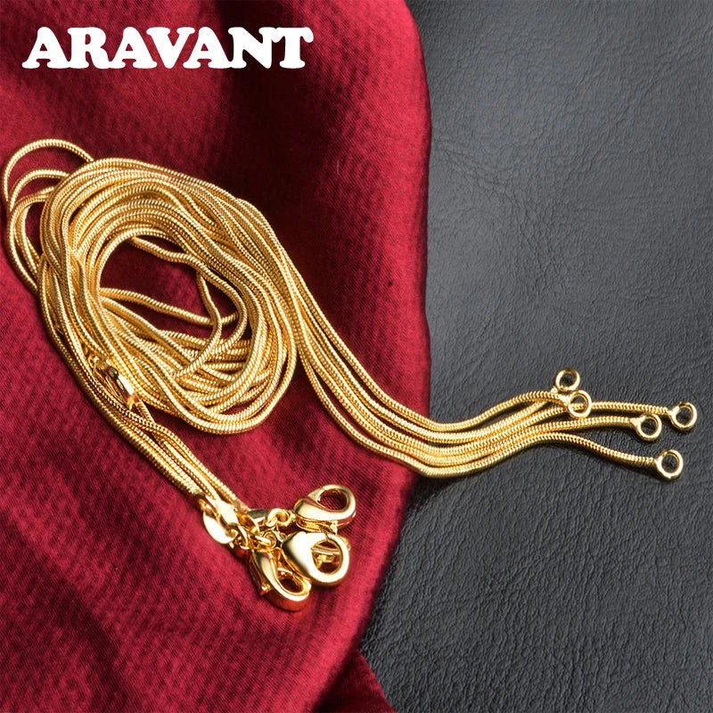 Aravant 925 Sterling Silver 18K Gold 1MM 45-75CM Snake Chain Necklace For Women Fashion Party Wedding Jewelry Vera Lux