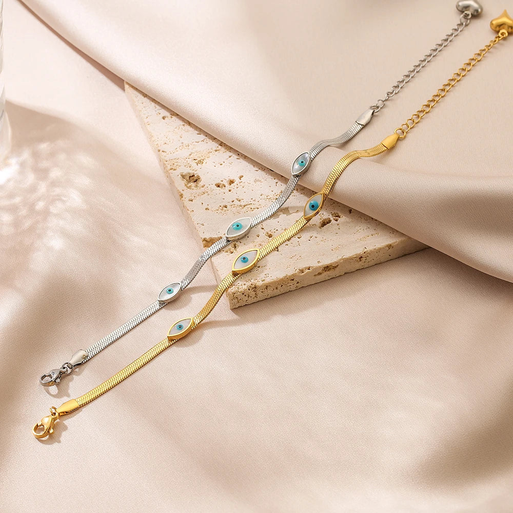 NEWBUY High Quality Non-Fading 316L Stainless Steel Jewelry Gold/Silver Color Evil Eye Choker Chain Bracelet For Women Girl Gift Vera Lux