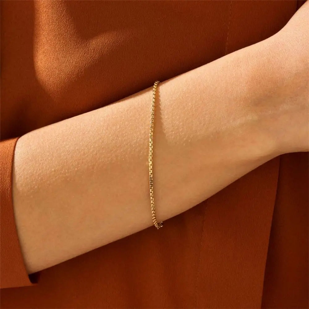 SUNIBI 2MM Simple Box Chain Bracelets for Women Gold Color Stainless Steel Classic Bracelet Minimalism Gifts Jewelry Wholesale Vera Lux