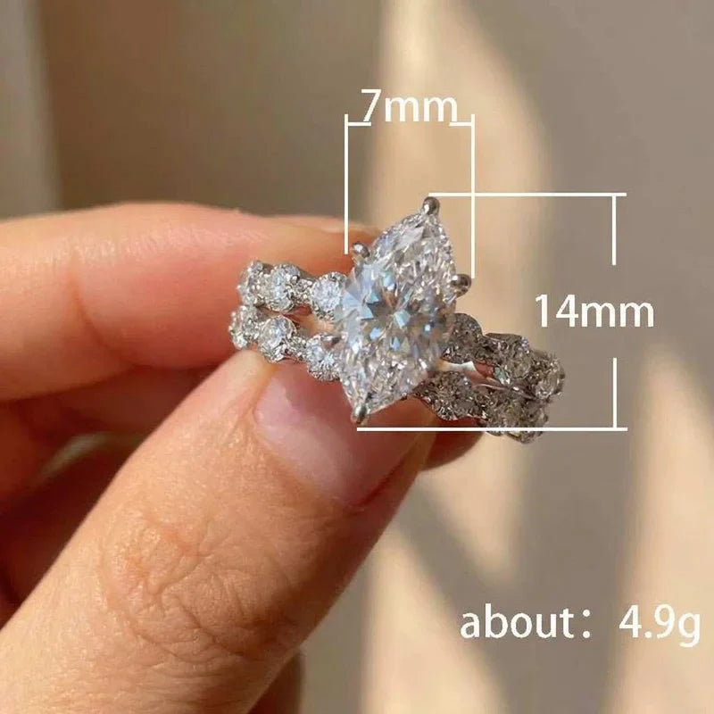 925 Sterling Silver New Fashion Design Marquise Cubic Zirconia Set Rings for Women Modern Trend Bridal Wedding Sparkling Jewelry Vera Lux