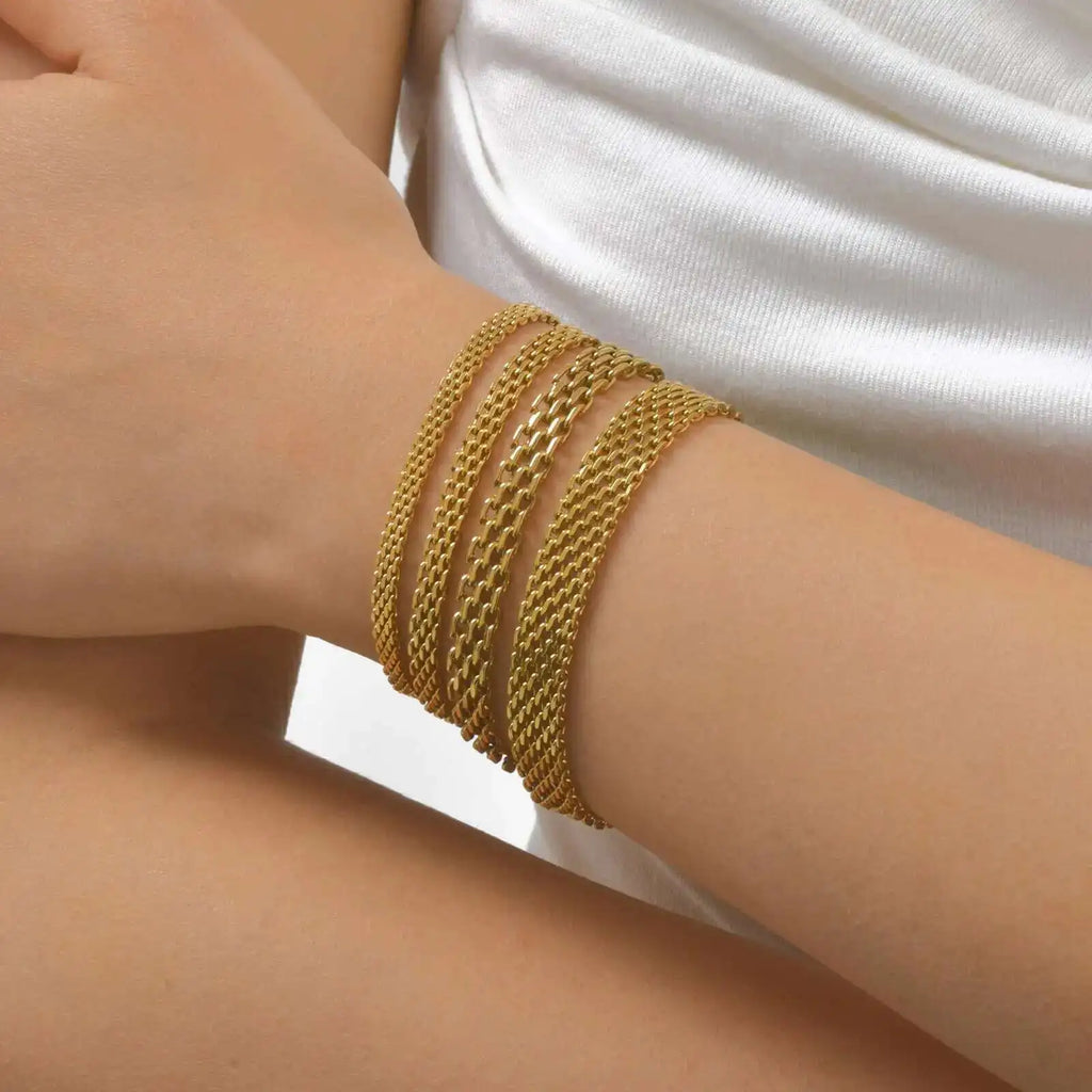 Mesh Link Chain Stainless Steel Bracelet for Women, 3mm/4mm/6mm Gold Plated Italian Chain Wristband Gift Jewelry, Non Tarnis Vera Lux