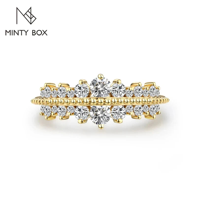 MINTYBOX S925 Sterling Sliver Brilliant Cut 3.0mm Moissanite Ring for Women Yellow Gold Plated Wedding Engagement Luxury Gift Vera Lux