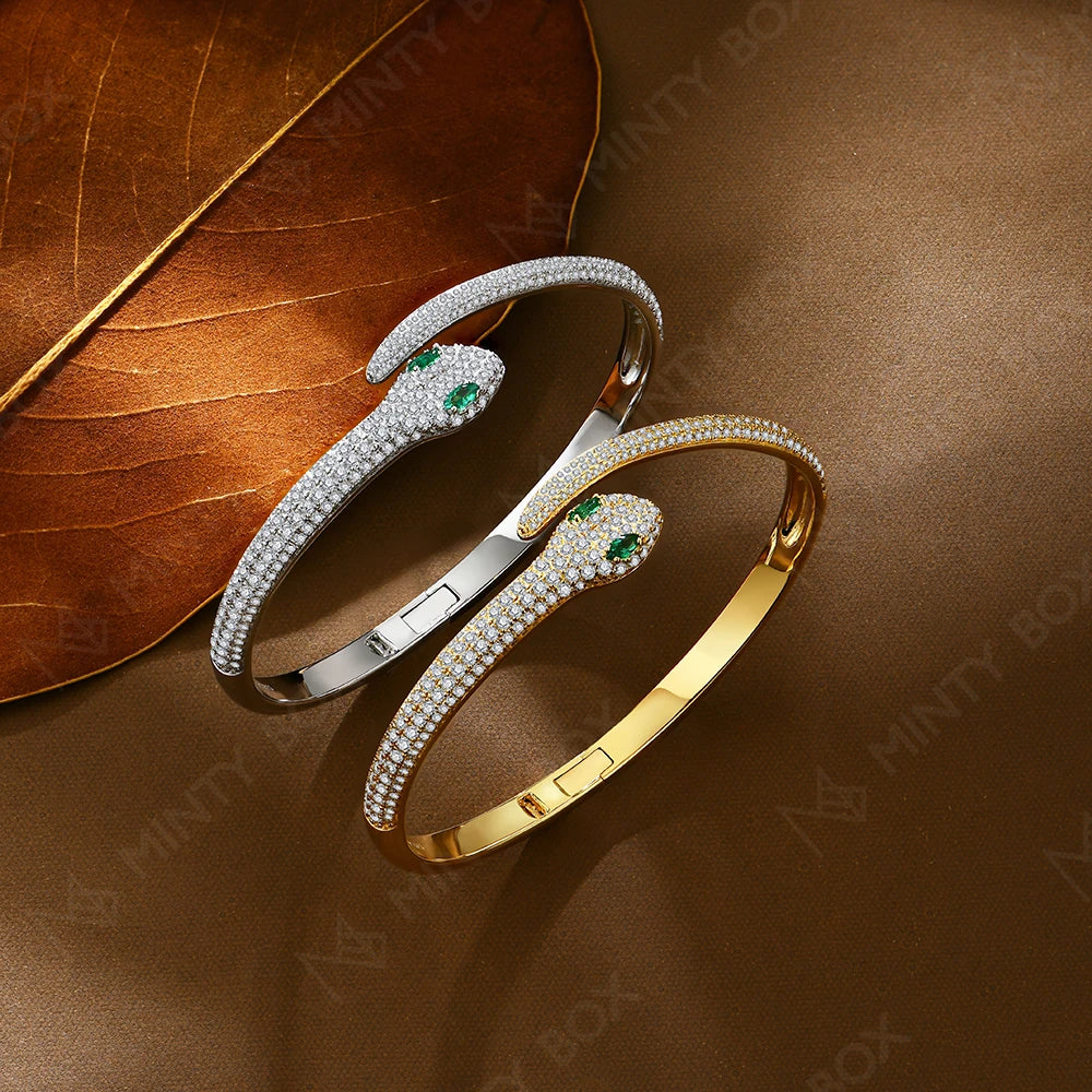 MINTYBOX Snake S925 Silver Moissanite Bracelets for Women Lab Diamond 16-19cm 18k Gold Plated Wedding Luxury Fine Jewelry Gift Vera Lux