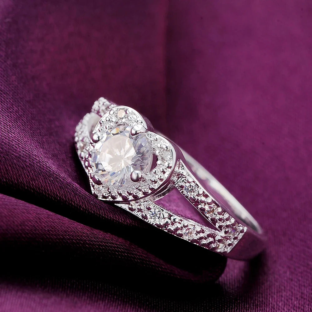 Hot 925 Sterling Silver crystal romantic heart diamond Rings For Women Fashion Party Gifts luxury wedding engagement Jewelry Vera Lux
