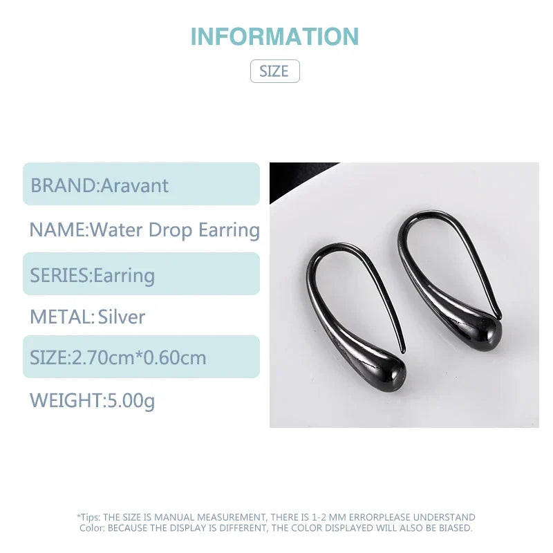 Aravant 925 Silver Earring Black Teardrop/Water Drop/Raindrop Dangle Earrings For Women Men Fashion Jewelry Gifts 4 Colors Vera Lux