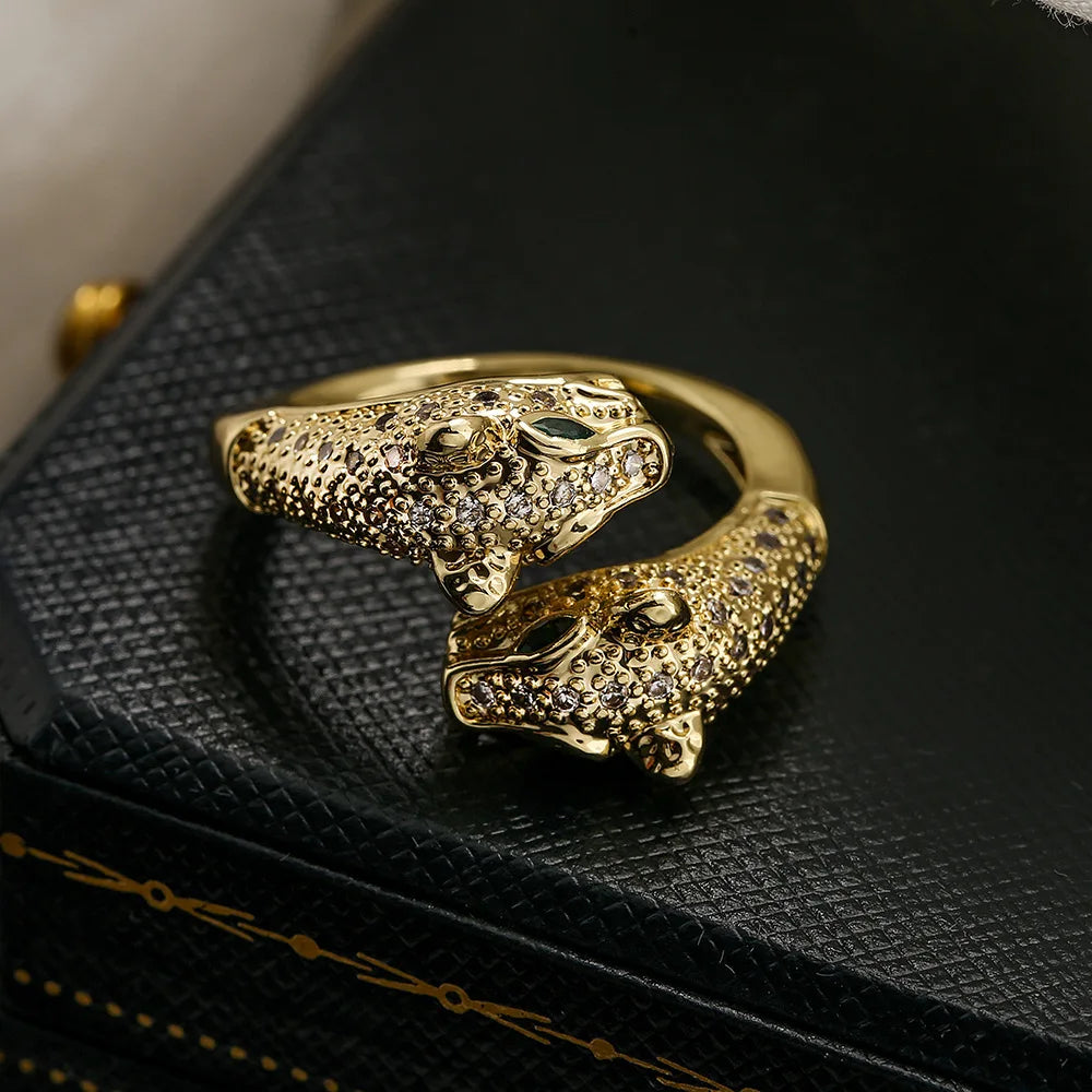 NEWBUY New High Quality Gold-Plated Zircon Hip-Hop Style Rings Fashion Delicate Leopard Ring Women's Party Jewelry Accessories Vera Lux