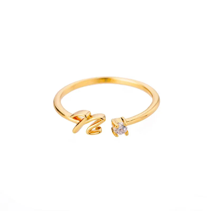 A-Z Initial Letter Open Rings for Women Stainless Steel Gold Color Zircon Adjustable Ring Trendy Couple Wedding Jewelry Gift Vera Lux