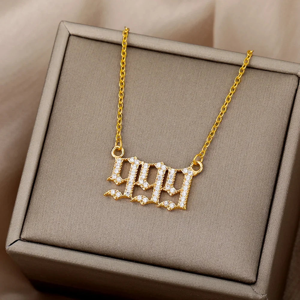 111 222 333 444 555 666 777 888 999 Necklaces For Women Gold Color Stainless Steel Zircon Angel Number Pendant Necklace Jewelry Vera Lux