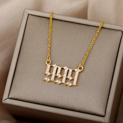 111 222 333 444 555 666 777 888 999 Necklaces For Women Gold Color Stainless Steel Zircon Angel Number Pendant Necklace Jewelry Vera Lux