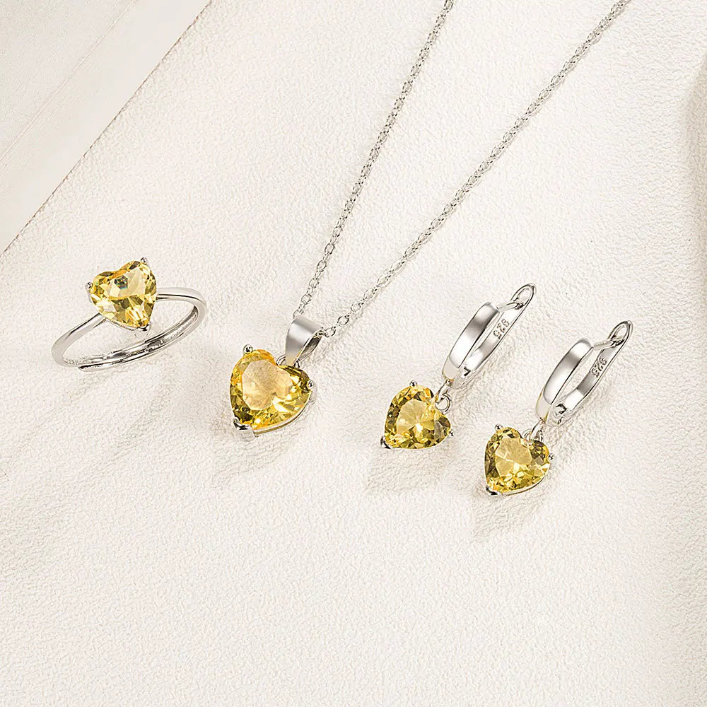 Heart Zircon 925 Silver Jewelry Sets Elegant Women's Ring Earrings Necklace Wedding Bridal Engagement Accessories Vera Lux