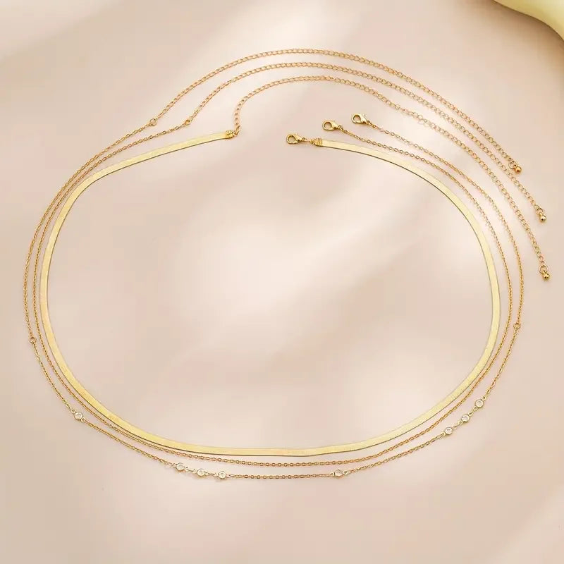 3pcs/set Boho Crystal Chain Belly Waist Chain for Women Simple Punk Gold Color Flat Snake Chain Bikini Body Jewelry Gifts 2024 Vera Lux
