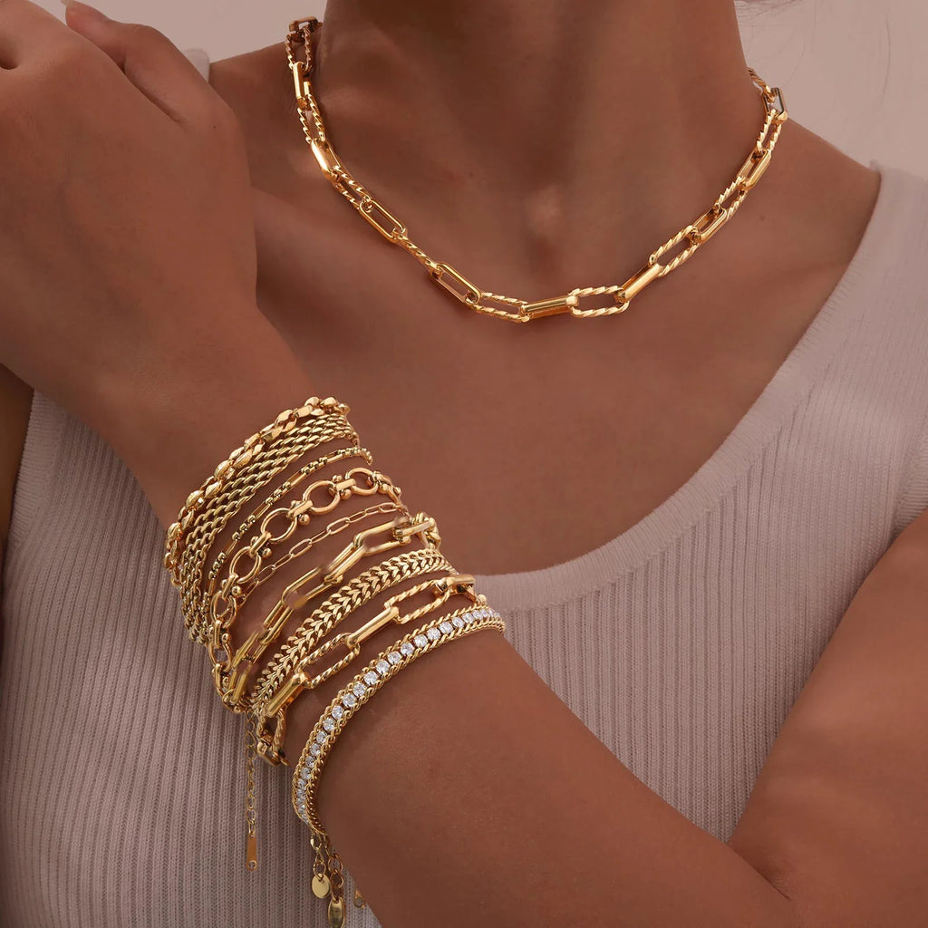 Women Stainless Steel Chain Bracelet,18K Gold Plated Twist Paperclip Adjustable Link Bracelet,Chunky Stackable Layered Jewelry Vera Lux