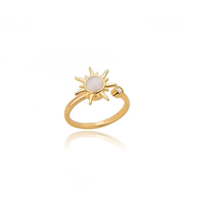 Rotating Sun Opal Ring For Women Stainless Steel Retro Charm Adjustable Open Rings Party Jewelry Best Friend Gift Bijoux Femme Vera Lux