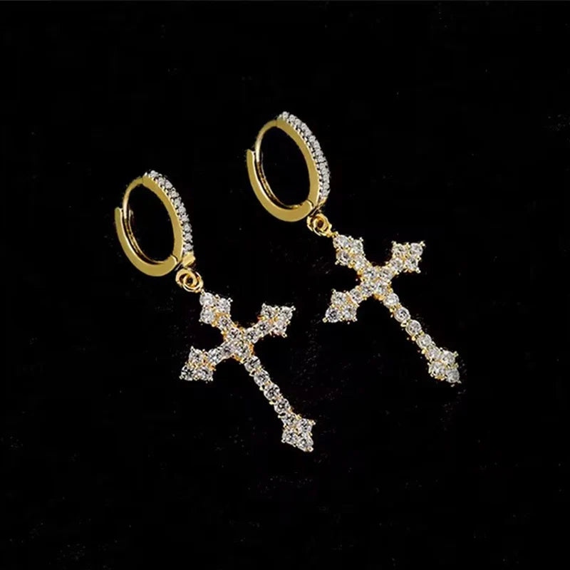 Creative Diamond Cross Earrings Stud Male Female Niche Design High-grade Trendy West Coast Hip Hop Hipster Style Vera Lux