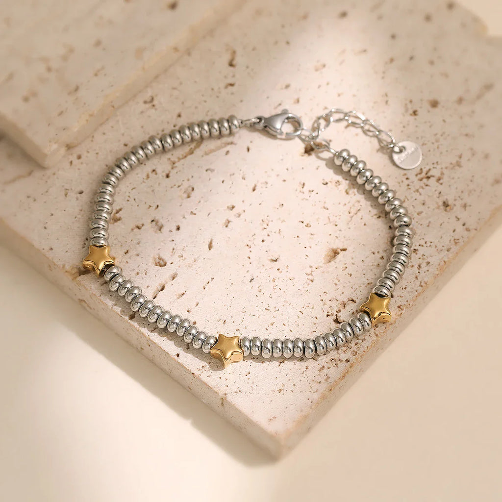 NEWBUY Hot Sale Non-Fading Stainless Steel Jewelry Gold Color Heart/Star Silver Beads Charm Bracelets For Women Wholesale Vera Lux