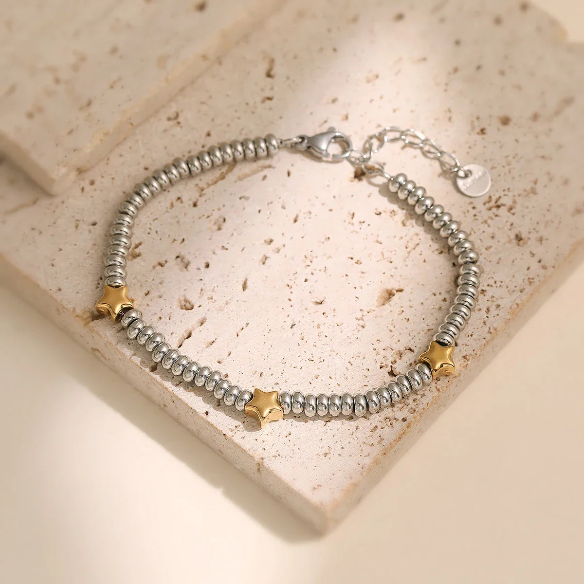 NEWBUY Hot Sale Non-Fading Stainless Steel Jewelry Gold Color Heart/Star Silver Beads Charm Bracelets For Women Wholesale Vera Lux