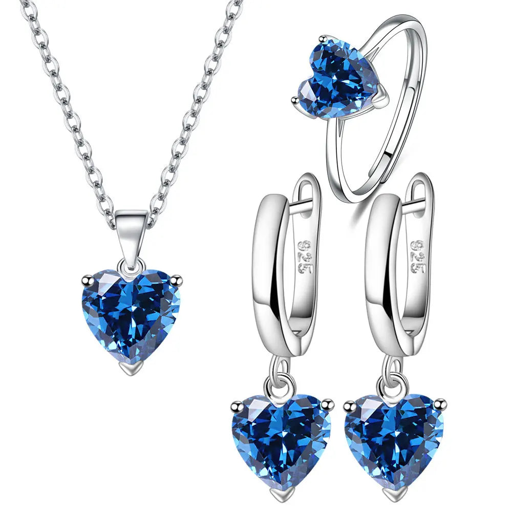 Heart Zircon 925 Silver Jewelry Sets Elegant Women's Ring Earrings Necklace Wedding Bridal Engagement Accessories Vera Lux