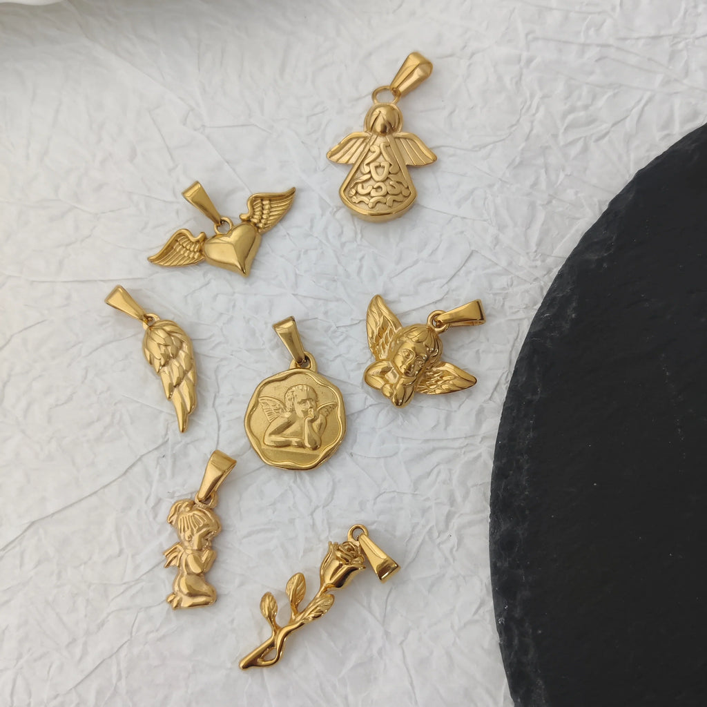 Tarnish Free Pendant Angel Cross Heart Diy Stainless Steel Gold Plated Vintage Charm for Women Necklace Jewelry Making Vera Lux