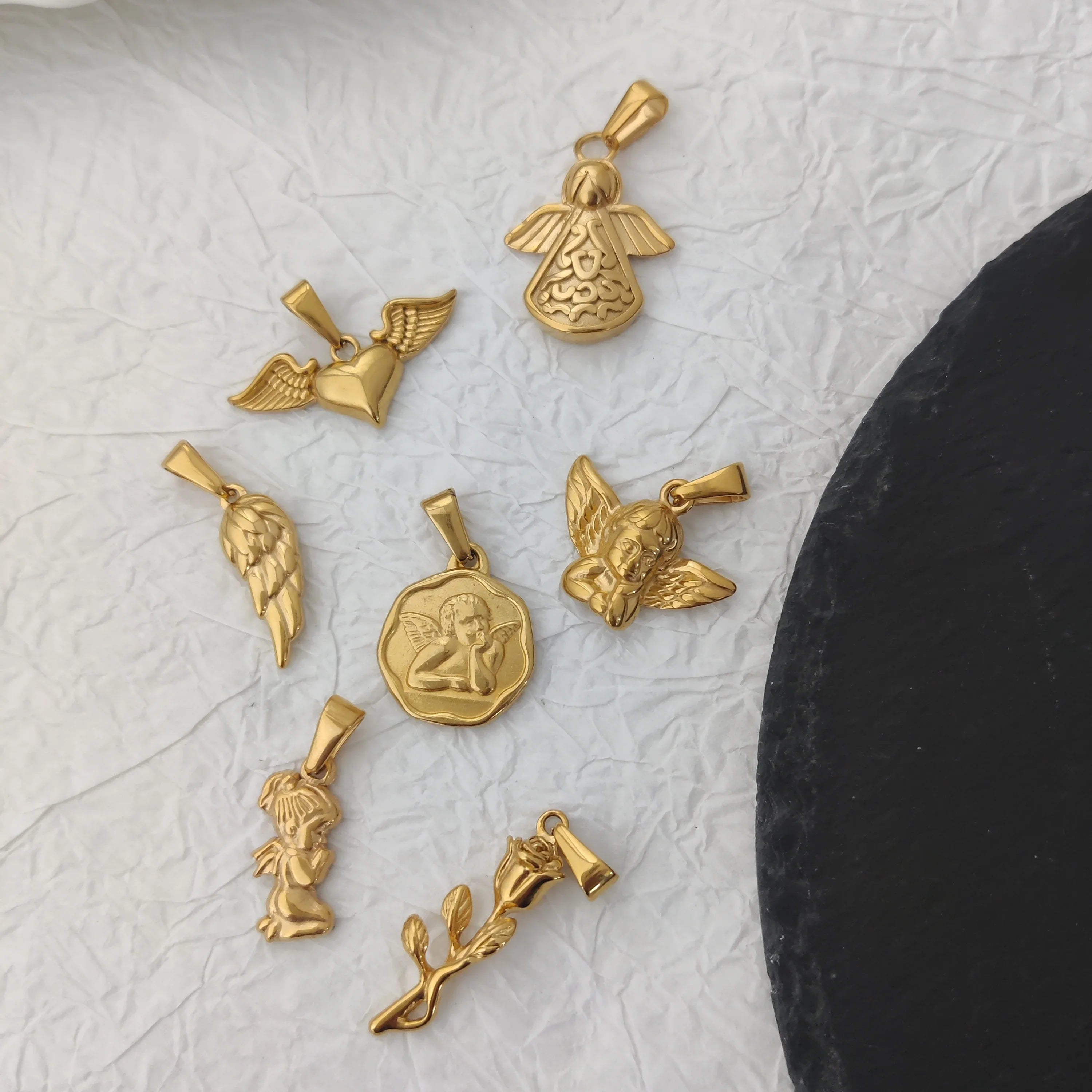 Tarnish Free Pendant Angel Cross Heart Diy Stainless Steel Gold Plated Vintage Charm for Women Necklace Jewelry Making Vera Lux