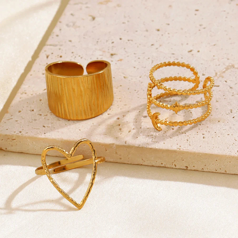 1Pc Stainless Steel Gold Color Rings For Women Waterproof Geometric Open Finger Ring Girls Fashion Daily Jewelry Accessories Vera Lux