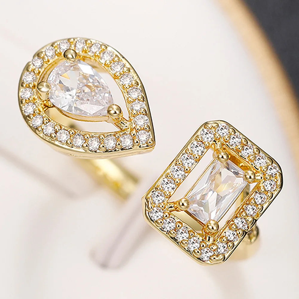 925 Sterling Silver Sparkling Zircon Water Drop Square Geometry Adjustable Rings for Women Gift Party High Quality Fine Jewelry Vera Lux
