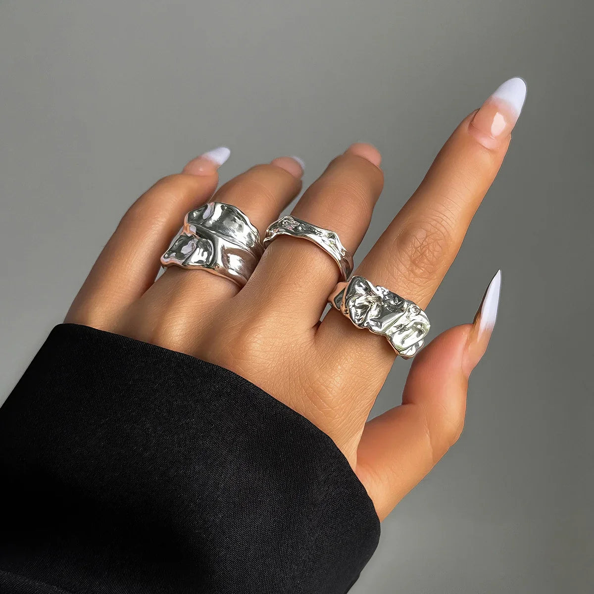 3 Pcs Punk Chunky Irregular Rings Set for Women Creative Geometric Adjustable Open Finger Rings Fashion Statement Jewelry Girls Vera Lux